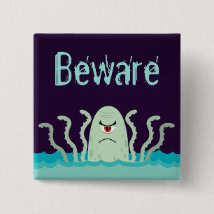 Mad Octopus Beware 15 Cm Square Badge
