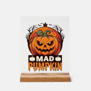 Mad Pumpkin Halloween Vintage Engraving Design_1 Acrylic Sign