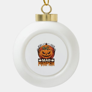Mad Pumpkin Halloween Vintage Engraving Design_1 Ceramic Ball Christmas Ornament