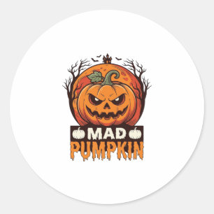 Mad Pumpkin Halloween Vintage Engraving Design_1 Classic Round Sticker