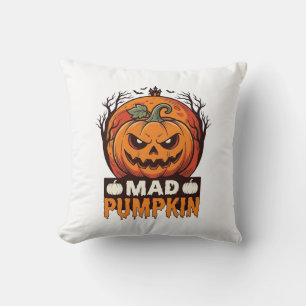 Mad Pumpkin Halloween Vintage Engraving Design_1 Cushion