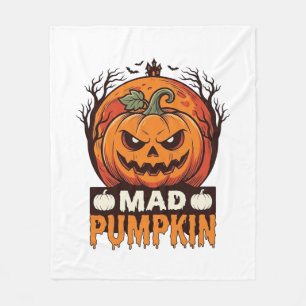 Mad Pumpkin Halloween Vintage Engraving Design_1 Fleece Blanket