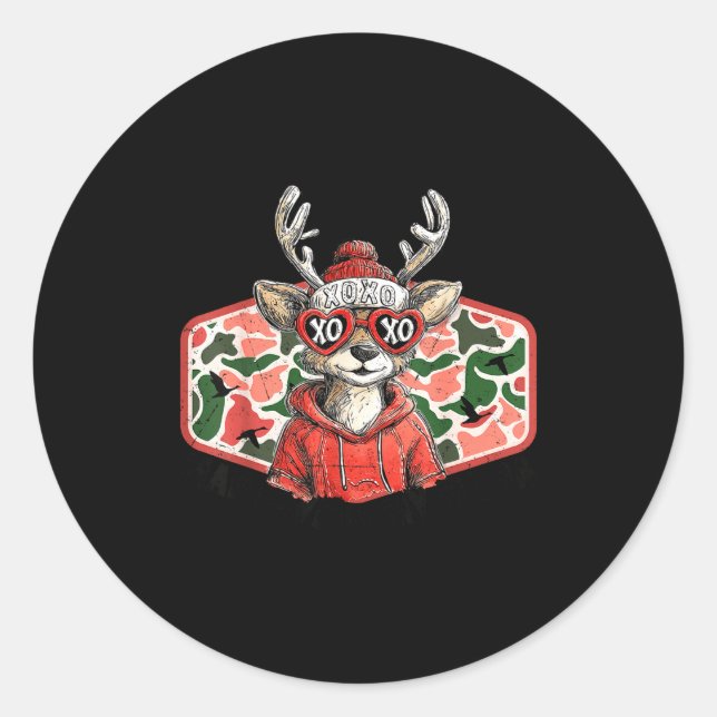 Mad Retro Love For My Mama Camo Deer Hunting Valen Classic Round Sticker (Front)