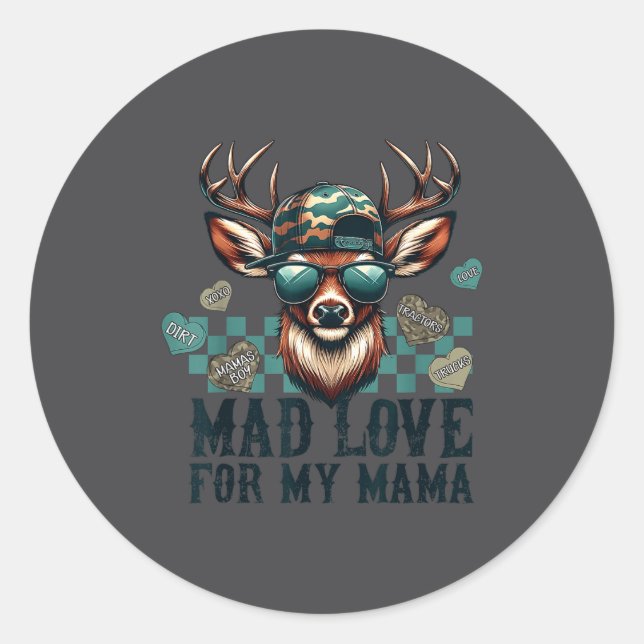 Mad Retro Love For My Mama Camo Deer Hunting Valen Classic Round Sticker (Front)