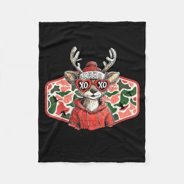 Mad Retro Love For My Mama Camo Deer Hunting Valen Fleece Blanket (Front)