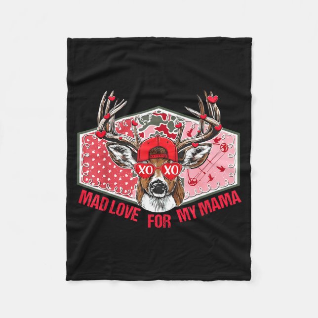 Mad Retro Love For My Mama Deer Hunting Happy Vale Fleece Blanket (Front)