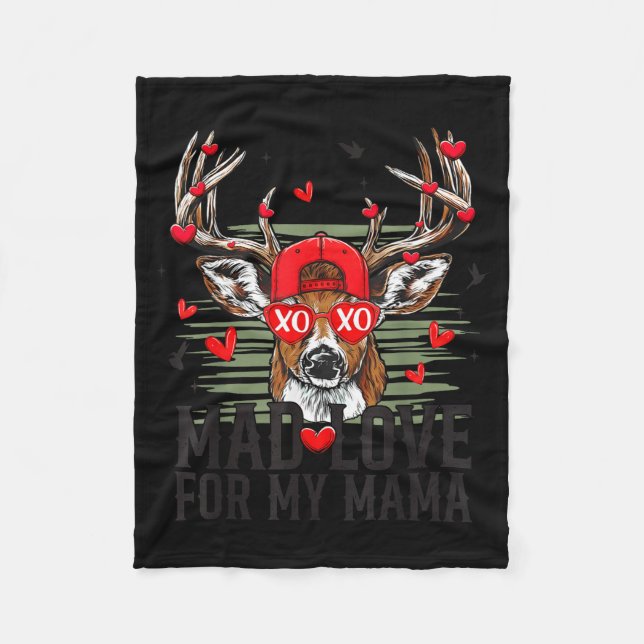 Mad Retro Love For My Mama Deer Hunting Happy Vale Fleece Blanket (Front)