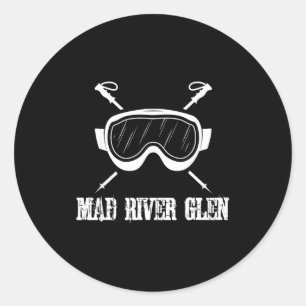 Mad river glen vermont rustic ski skier skiing classic round sticker