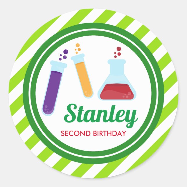 Mad Science Birthday Baby Shower Classic Round Sticker (Front)