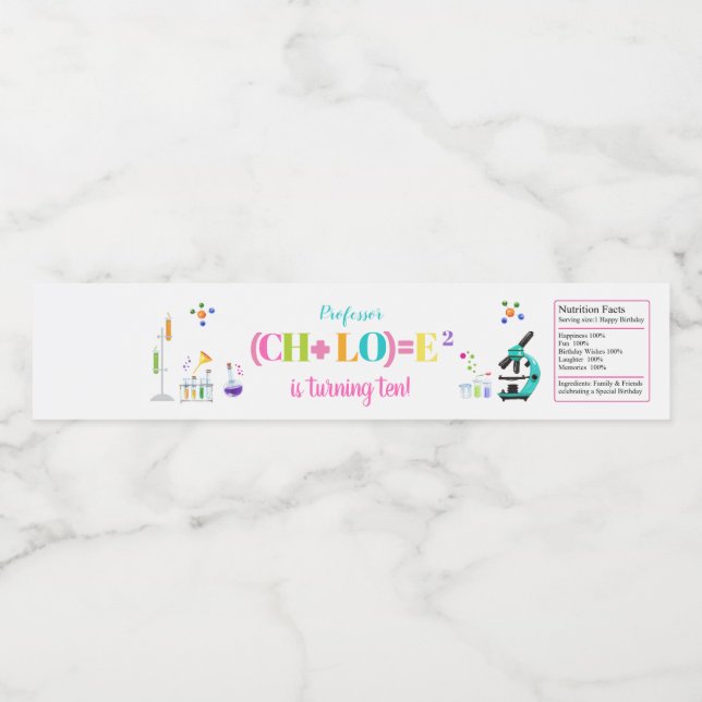 Mad Science Birthday Party Girl Favor White Water Bottle Label (Single Label)