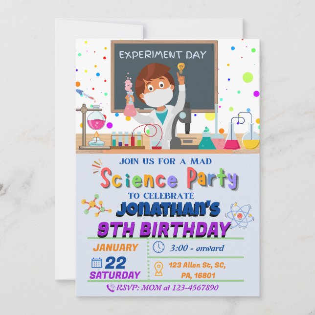 Mad Science Birthday Party Invitation for Boys  (Front)