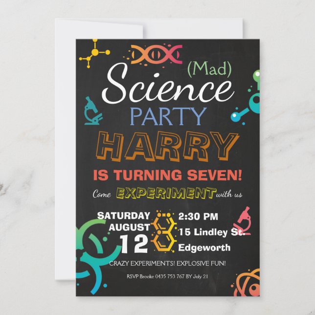 Mad Science Lab Chalkboard Party Birthday Custom Invitation (Front)