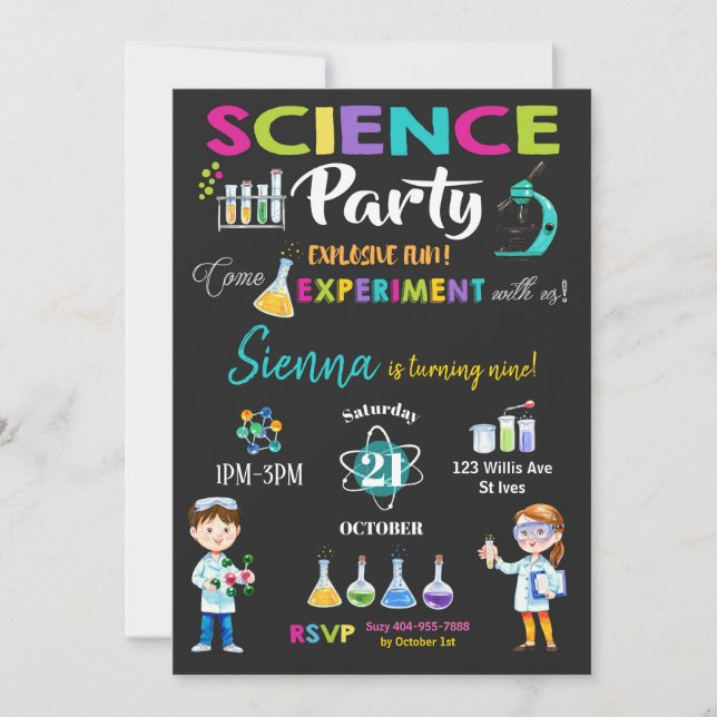Mad Science Party Birthday Invitation Girl (Front)