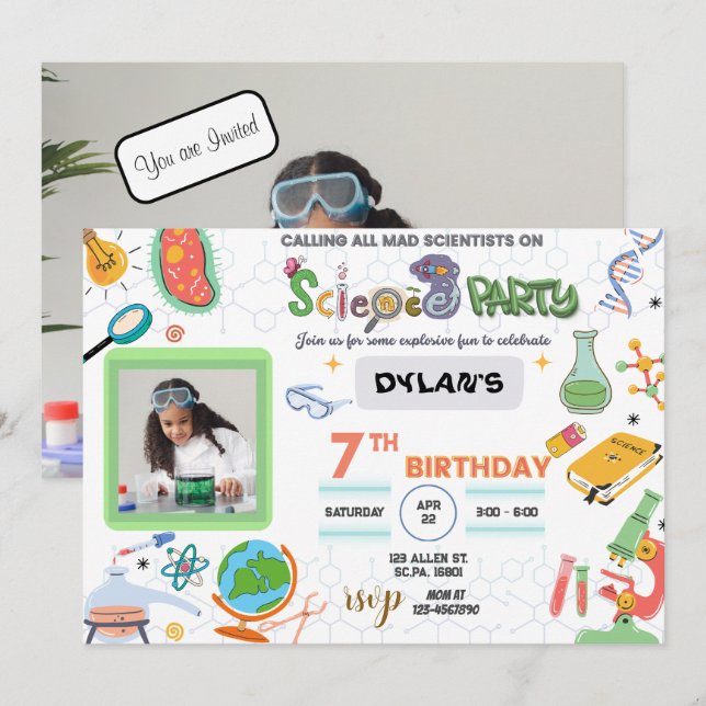 Mad Science Party, Scientist Birthday Invitation (Front/Back)