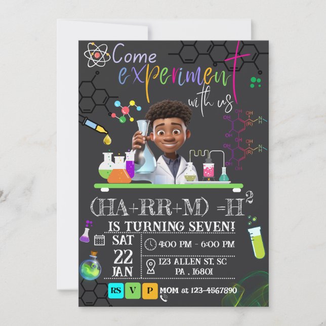 Mad Science/Science Experiment Boys Birthday Party Invitation (Front)