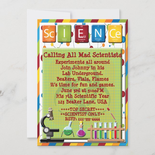 Mad Scientist Beaker Hazard Microscope Invite (Front)