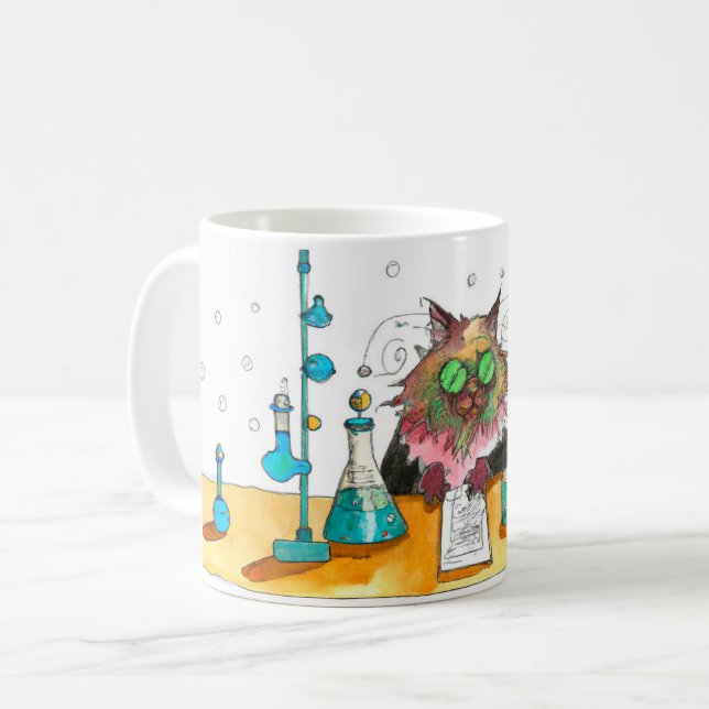 Mad Scientist Cat Mug, Gift For Scientists Coffee Mug (Front Left)