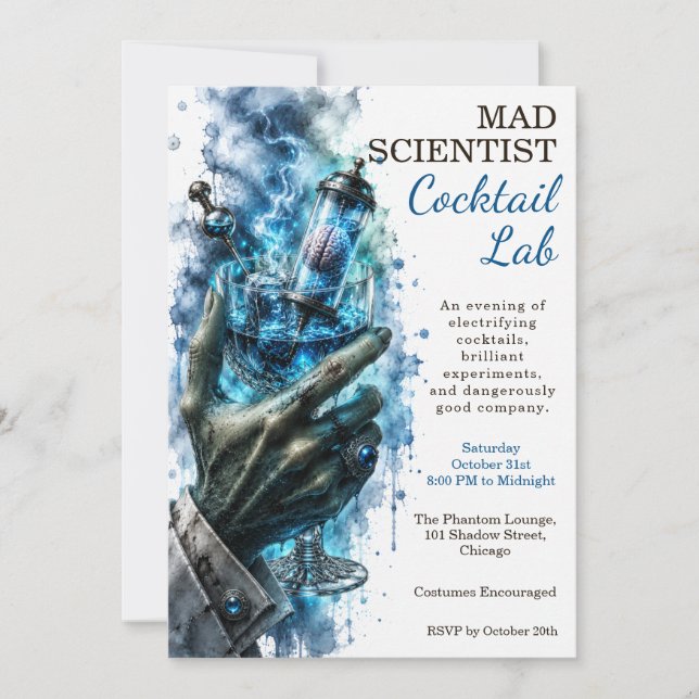 Mad Scientist Cocktail Lab Halloween Party Invitation (Front)