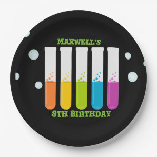 Mad Scientist Colourful Test Tubes Birthday Paper Plate