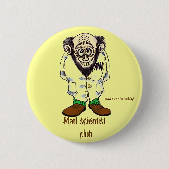 Mad scientist funny button design (Front)