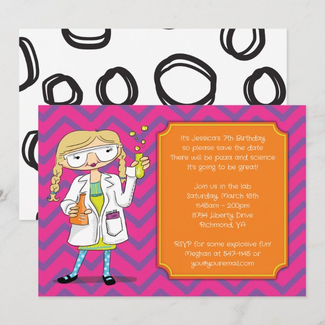 Mad Scientist Invitation : Blonde Girl Potions (Front/Back)