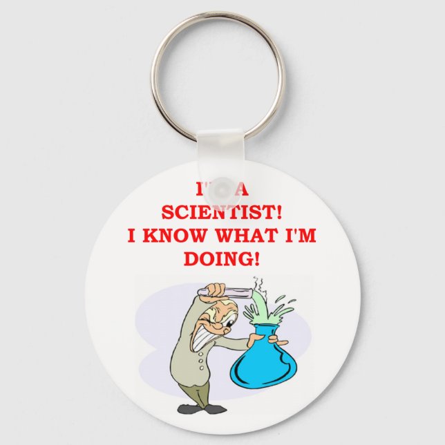 mad scientist joke key ring (Front)