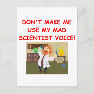 mad scientist joke postcard