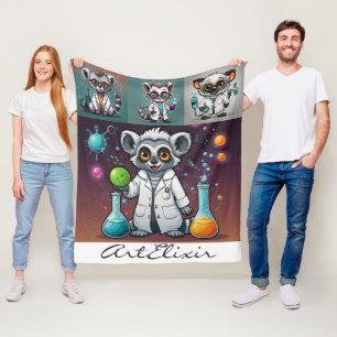 Mad Scientist Lemur Fleece Blanket