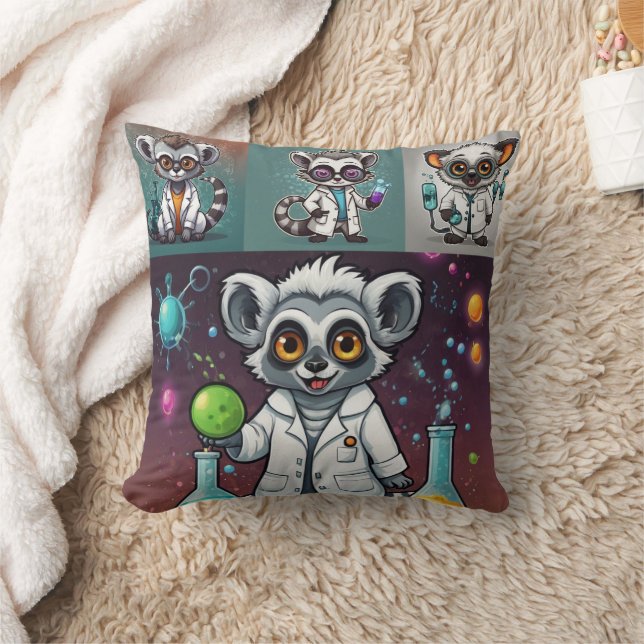 Mad Scientist Lemur Print Cushion (Blanket)