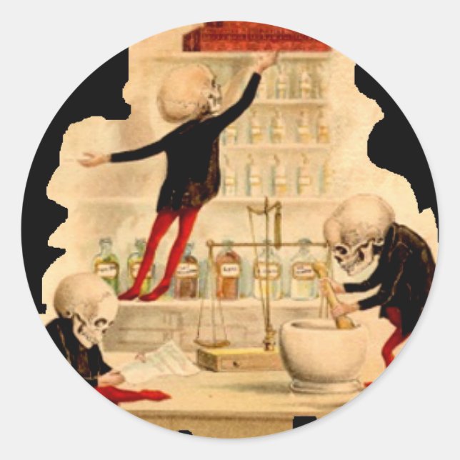 Mad Scientist Skeletons Classic Round Sticker (Front)