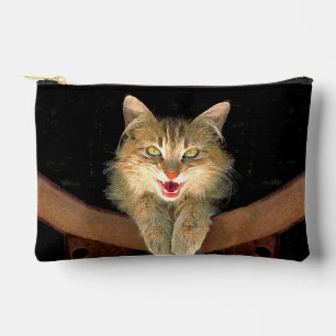 Mad Tabby Cat Portrait Painting Cute Original Art Accessory Pouch
