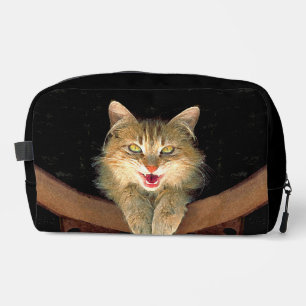 Mad Tabby Cat Portrait Painting Cute Original Art Dopp Kit