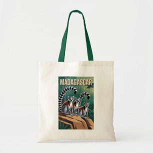 Madagascar Lemurs Illustration Travel Art Vintage Tote Bag