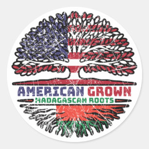 Madagascar Madagascan American USA Tree Roots Flag Classic Round Sticker