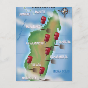 Madagascar Map vintage travel poster. Postcard