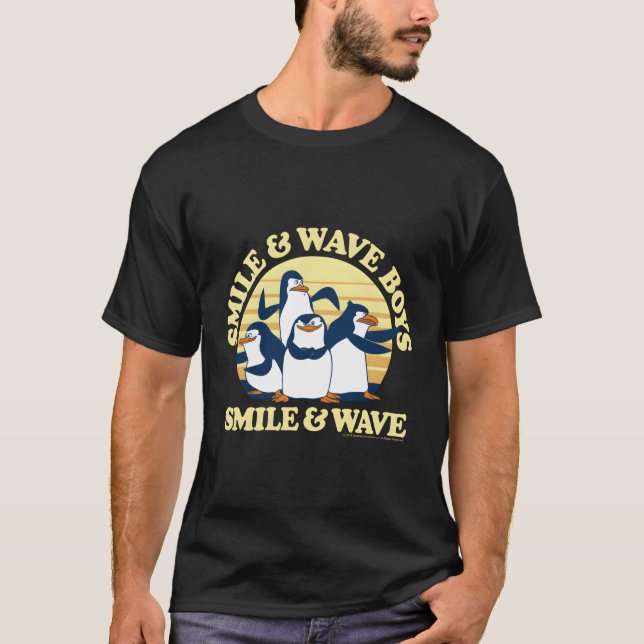 Madagascar Penguins Smile And Wave Text T-Shirt (Front)