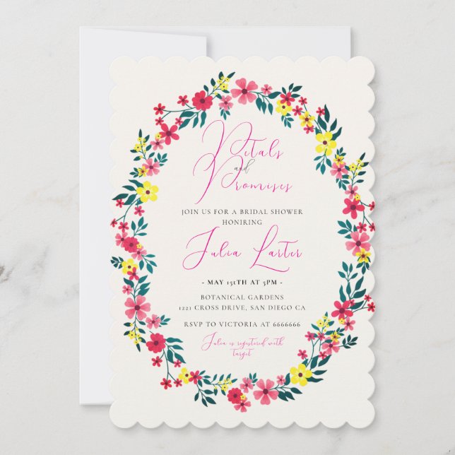 Madagascar Pink Periwinkle Flowers Bridal Shower Invitation (Front)