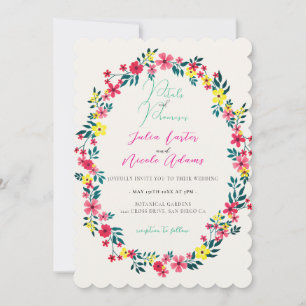 Madagascar Pink Periwinkle Flowers Wreath Wedding Invitation