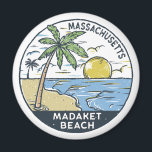 Madaket Beach Massachusetts Vintage Magnet<br><div class="desc">Madaket Beach hand drawn illustration with palm trees and waves in the background. Perfect for anyone who loves to visit Madaket Beach.</div>