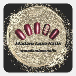 Madam Luxe Nail Glitter Black Burgundy Gold Square Sticker