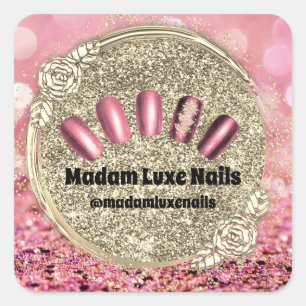 Madam Luxe Nail Glitter Gold Frame Rose Floral Square Sticker