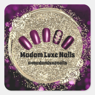 Madam Luxe Nail Glitter Purple Gold Royals Square Sticker