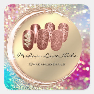 Madam Luxe Nail Glitter Rose Gold Floral Framed Square Sticker