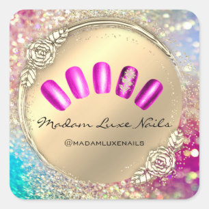 Madam Luxe Nail Glitter Rose Gold Floral Pink Square Sticker