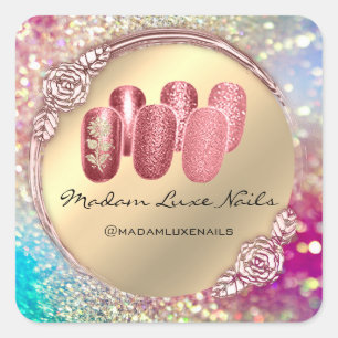 Madam Luxe Nail Glitter Rose Gold Floral Spark Square Sticker