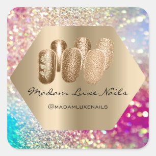 Madam Luxe Nail Glitter Rose Gold Holograph Glam Square Sticker