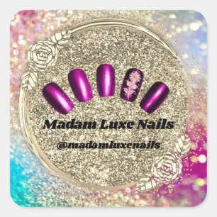 Madam Luxe Nail Glitter Rose Pink Floral Gold Square Sticker