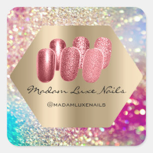 Madam Luxe Nails Studio Glitter Rose Holographic Square Sticker