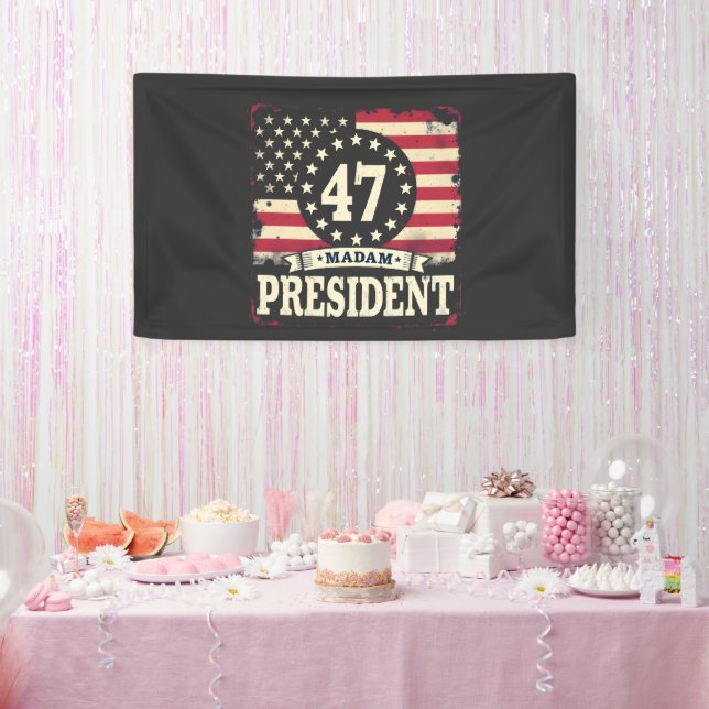 Madam President American flag 47 harris Walz  Banner (Party)
