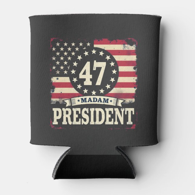 Madam President American flag 47 harris Walz  Can Cooler (Front)